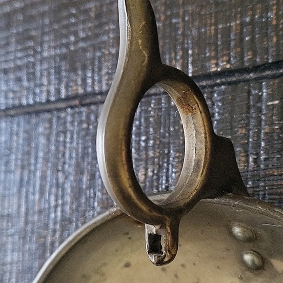 Vintage Brass Wood Candle Holder with Finger Ring Handle 6 1/4" - Picture 8 of 9